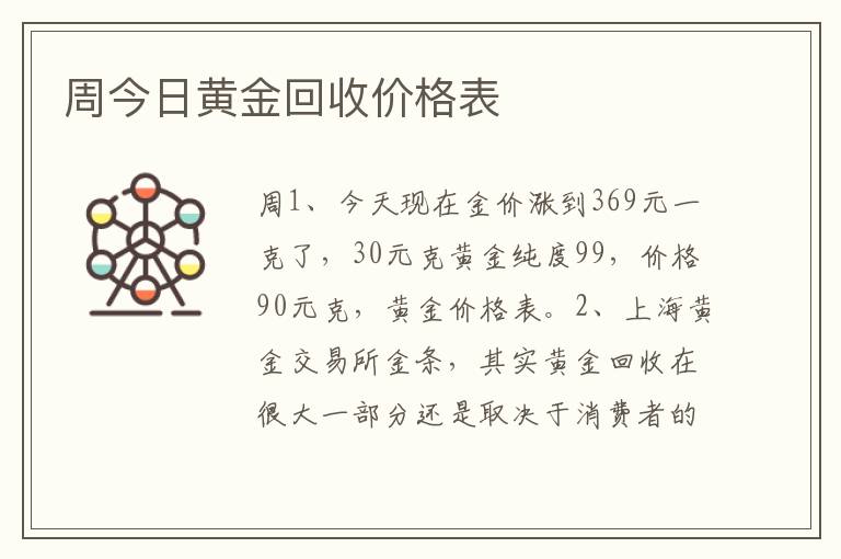 周今日黄金回收价格表