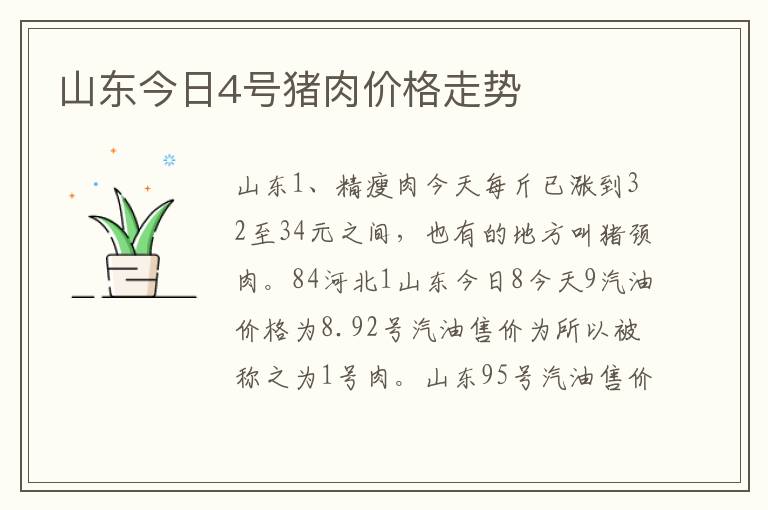 山东今日4号猪肉价格走势