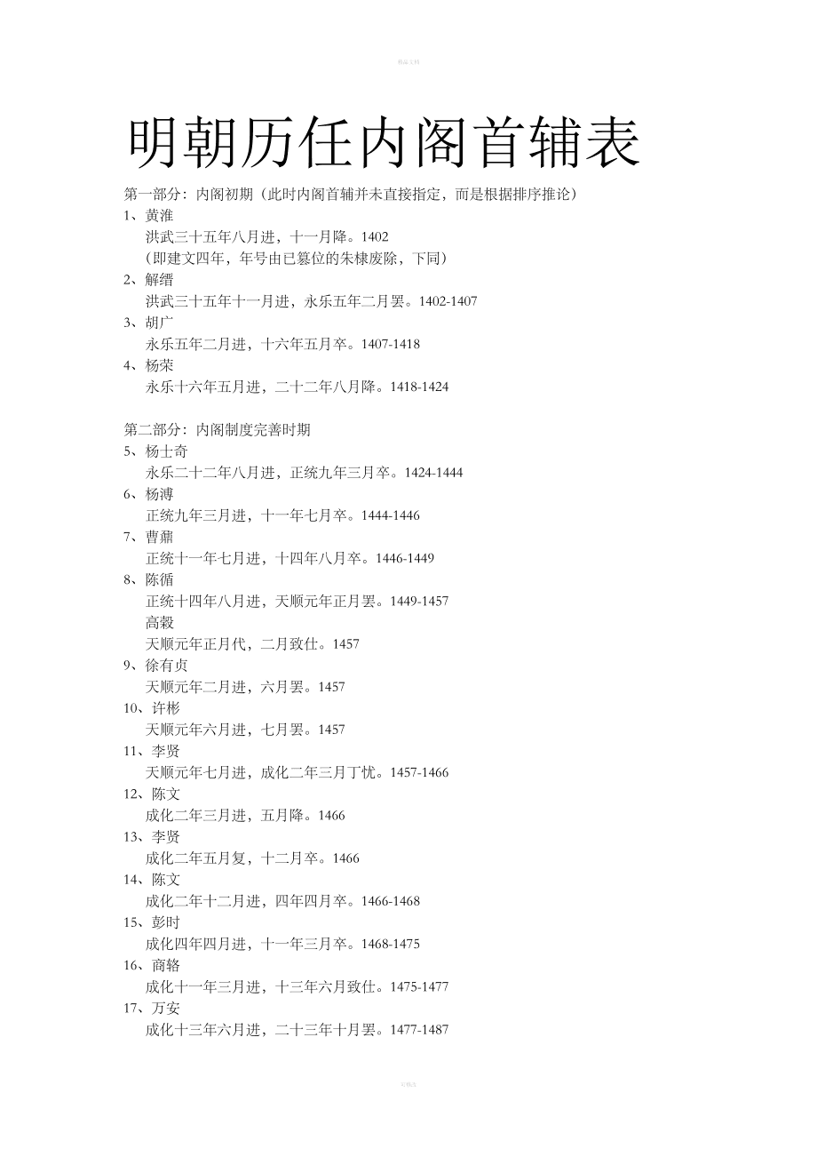 明朝内阁大学士顺序排名(明朝内阁大学士163籍贯分布)